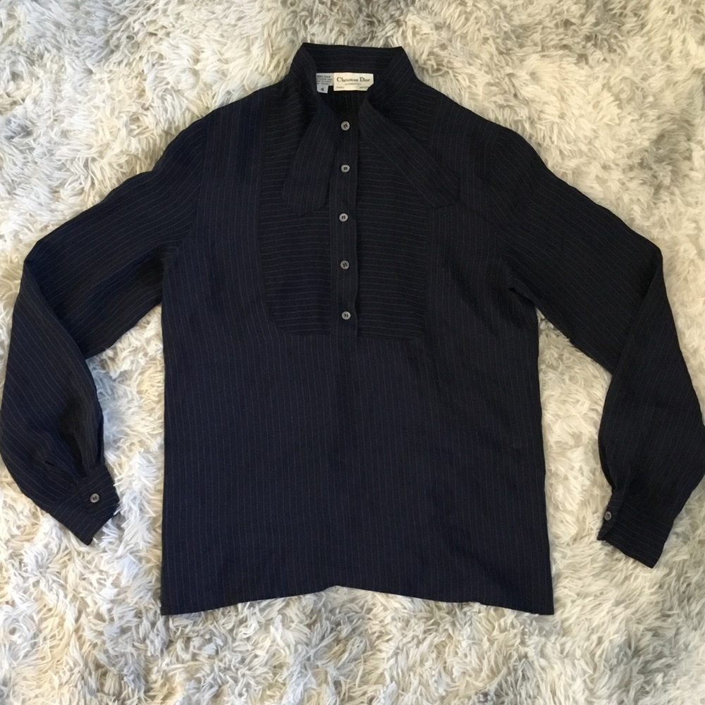 Christian Dior Separates Womens Silk Long Sleeve Button Down Blouse Black Size 4